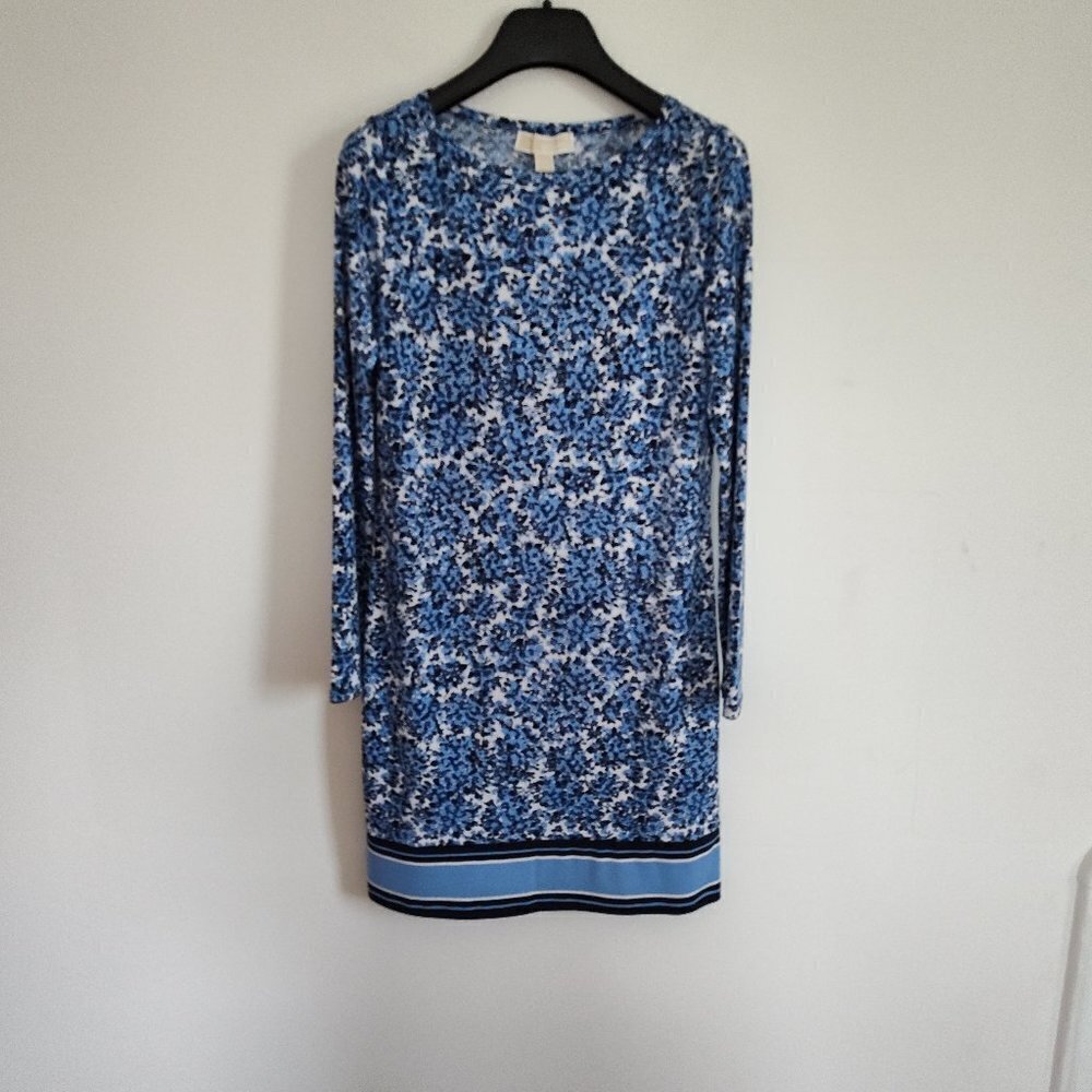 Ladies Petite SZ PS Michael Kors Navy/Light Blue/White Dress